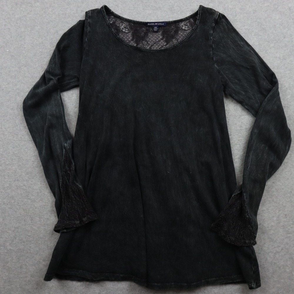 Basil‎ Lola Top Womens XS Scoop Neck Floral Lace Back Casual Black Long Sleeve